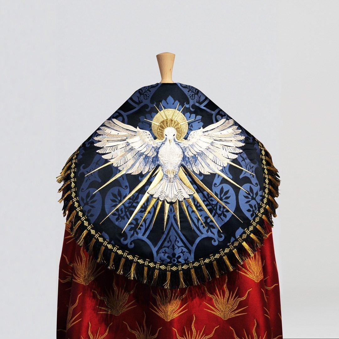 Dove Cope in Red 'Pentecost' Brocade with Bellini Blue/Black