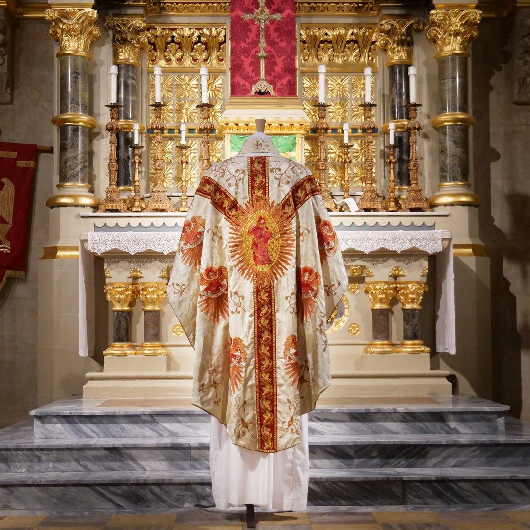 Full Gothic Chasuble in Cream 'Gothic' with Sarum Red 'Holbein' Orphre ...